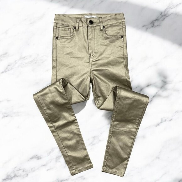 Arturo Calle Skinny Vegan Faux Leather Pants Size 4 Light Gold Coated High Rise